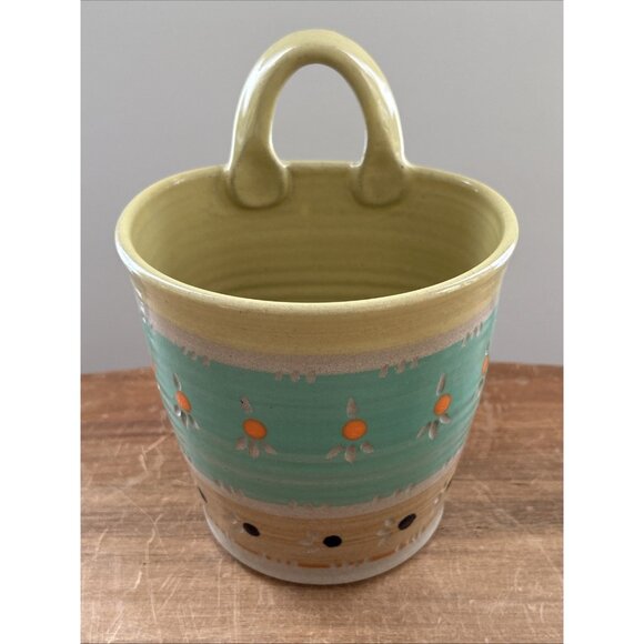 Studio Art Pottery Wall Pocket Hanging Vase Pot Decor Handcrafted Beach Colorful - Picture 1 of 5